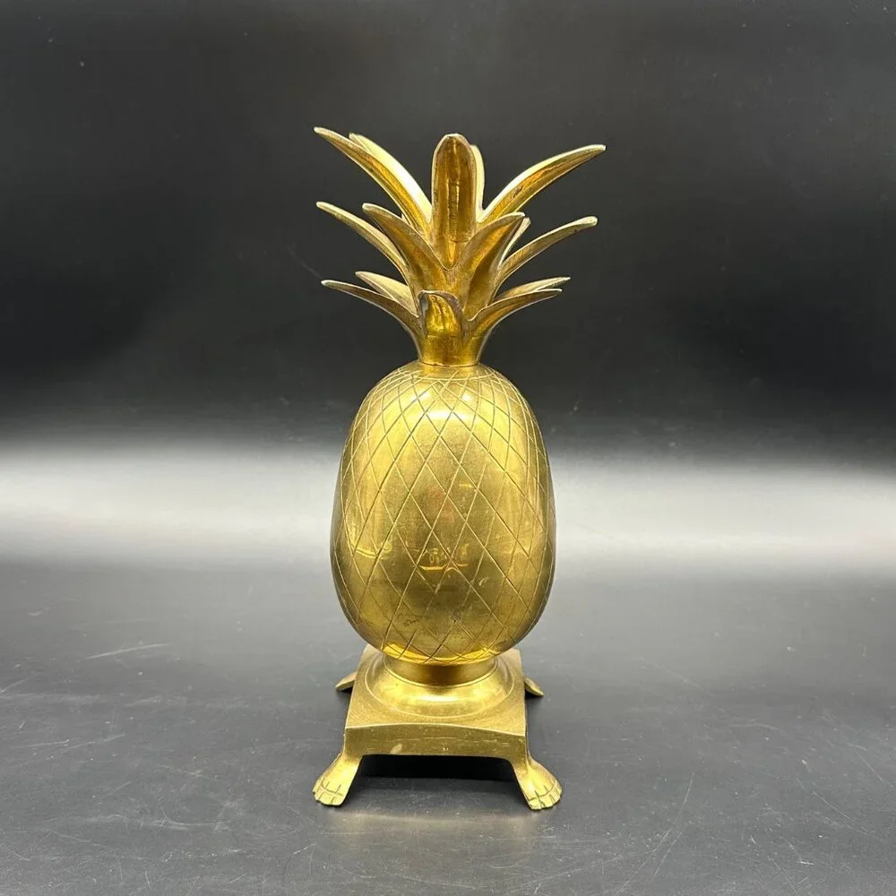 Vintage Brass Pineapple Candlestick Holder Statue Paw Feet Tropical Fruit Decor